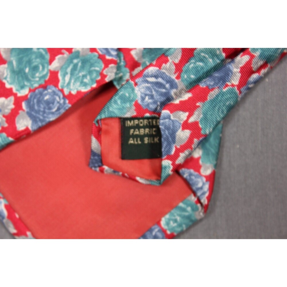 Vintage Woodward Floral Red Silk Tie Handmade Necktie 3.5" Wide - Picture 3 of 5